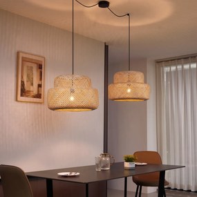 Lampă pandantiv Japandi neagră cu bambus 2 lumini - Kea