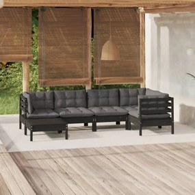 Set mobilier gradina cu perne, 6 piese, negru, lemn de pin Negru, 1