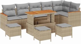 vidaXL Set de canapele pentru grădină cu pernă 10 pcs Bej Rattan poli