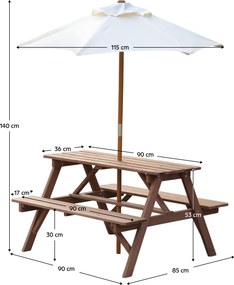 Seturi de grădină pentru copii cu umbrelă de soare, maro/bej, PADY