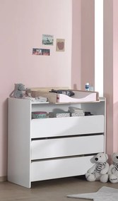 Set KIDDY este format dintr-un Pat copii pentru copii (60x120), comodă cu 3 sertare cu schimbător și Dulap camera copii cu 2 uși.
