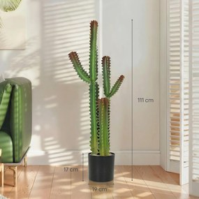 HOMCOM Plantă artificială de interior 111 cm, cactus artificial în ghiveci, pentru casă, birou, living, dormitor, verde | Aosom Romania