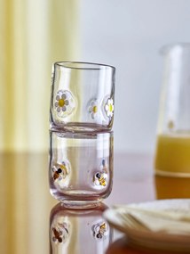 Set 2 pahare din sticlă transparentă cu albine și margarete, D8×H9 cm, 300 ml, „Buzz"