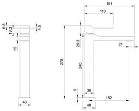 Baterie de lavoar OMNIRES SL7712GR SLIDE 27,8 cm grafit periat