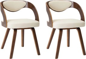 vidaXL Scaune de bucătărie, 2 buc, crem, lemn curbat & piele ecologică