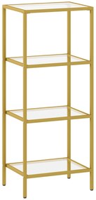 HOMCOM Unitate de Rafturi cu 4 Nivele, Raft de Sticlă, Raft de Stocare Vertical pentru Sufragerie, Birou Acasă, Dormitor, Baie, Tonuri de Aur | Aosom Romania