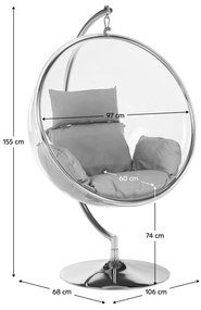 Scaun suspendat cu suport, transparent  argintiu  gri, BUBBLE NEW TIP 3