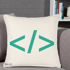 Perna Personalizata Cod HTML Turcoaz, 40x40 cm, Crem Reliefat, Husa Detasabila, Perna Inclusa, BEKZ®