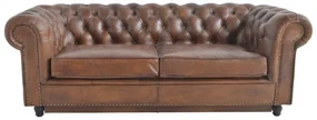 Canapea extensibila Chesterfield, maro, din piele naturala