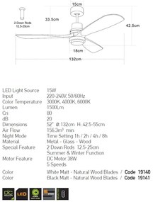 Lustra LED cu Ventilator si telecomanda Kai negru/lemn natur