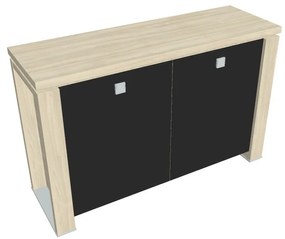 Dulap mic Verno+ 140 x 46 x 90 cm, uși de sticlă, salcâm / negru