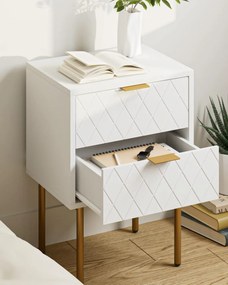 NOA41 - Set 2 Noptiere albe 40 cm, cu 2 sertare, dormitor - Alb-Auriu