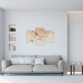 Tablou - Vintage, flori și fluturi (90x60 cm)