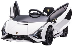 HOMCOM Mașină Electrică pentru Copii 3-5ani, Mașinuță Electrică Lamborghini cu Faruri, Muzică și Telecomandă, 108x62x40cm, Alb | Aosom Romania