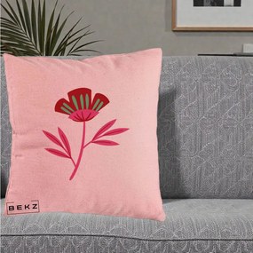 Perna Decorativa Floare Macul Roz-Rosu Grafic, 40x40 cm, Roz, Husa Detasabila, Perna Inclusa, BEKZ®