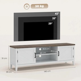 HOMCOM Comodă TV 140 cm, mobilier TV pentru televizoare până la 106,7 cm cu 2 uși, 2 compartimente deschise, alb și maro | Aosom Romania