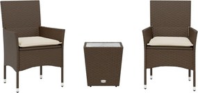 vidaXL Set bistro cu perne, 3 piese, maro, poliratan și sticlă