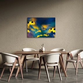 Tablou - Fluture galben și flori (70x50 cm)