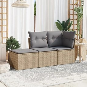 vidaXL Set canapele de grădină, 3 piese, cu perne, bej, poliratan
