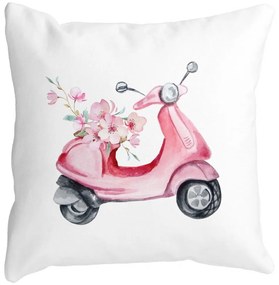 Perna Decorativa Patrata Rose Flower Bike, 40x40 cm, Alba, Mata, Husa Detasabila, Burduf