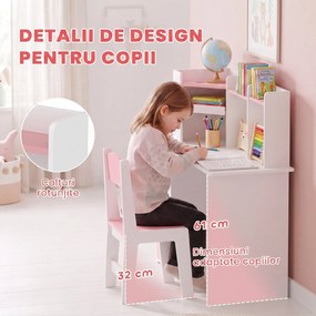AIYAPLAY Set birou și scaun pentru copii 5-12 ani, cu bibliotecă, suport pentru creioane și suport reglabil pentru tabletă, roz | Aosom Romania