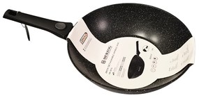 Tigaie Wok 28 cm cu Maner Detasabil Acoperire cu Marmura si Buton pentru Aroma, Compatibila Gaz Electric Halogen Ceramic si Inductie