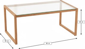 Masuta de cafea NATURELE cu blat de sticla 90x50 cm, maro inchis