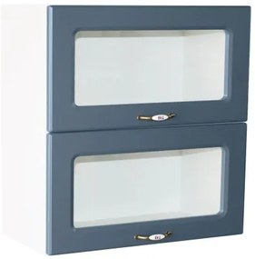 Corp superior vitrina 80 cu 2 usi orizontale Zebra MDF albastru