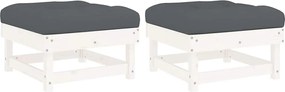 vidaXL Taburete de grădină cu perne, 2 buc., alb, lemn masiv de pin
