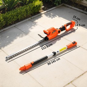 Outsunny Trimmer pentru Gard Viu pe Baterie 18V, Trimmer pentru Grădină cu 2 Baterii de 4Ah, Încărcător, Târnă Telescopică Reglabilă din Aluminiu, Lamă Cu Acțiune Dublă de 51cm pentru Ramuri, Portocaliu | Aosom Romania