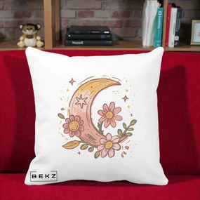 Perna Decorativa Luna Florala Boho, 40x40 cm, Alba Mata, Husa Detasabila, Perna Inclusa, BEKZ®