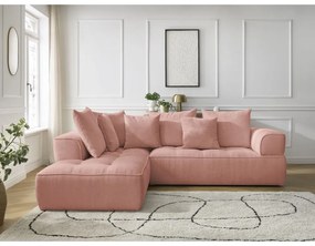 Colțar roz cu tapițerie din chenille (cu colț pe partea stângă/în formă de ”L”) Whesley – Bobochic Paris