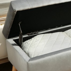 HOMCOM Bancă de depozitare cu material catifelat, picioare din lemn, pentru cameră de zi, dormitor, hol, 80 x 35 x 40 cm, Gri | Aosom Romania
