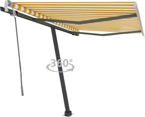 vidaXL Copertină autonomă retractabilă manual, galben&alb, 300x250 cm