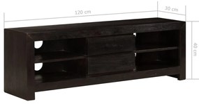 Comoda TV, lemn masiv de acacia, 120 x 30 x 40 cm, maro inchis 1, Maro inchis