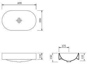 Lavoar pe blat alb 60 cm, oval, Cersanit Inverto