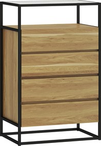 HOMCOM Comodă cu 4 Sertare, Raft Deschis, Oțel, Sticlă Securizată | Aosom Romania