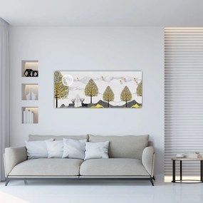 Tablou cu cerbi pictați (120x50 cm)