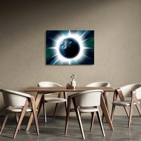 Tablou pe sticlă cu planeta iluminată (70x50 cm)