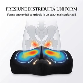 Perna ortopedica sezut memory foam cu gel si orificii de ventilatie, fermitate extra, Negru