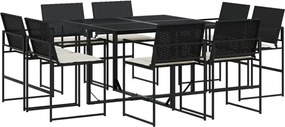 vidaXL Set mobilier de grădină cu perne, 9 piese, negru, poliratan
