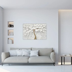 Tablou cu copac alb cu flori (90x60 cm)