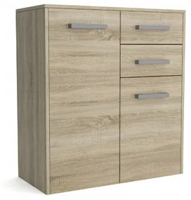 Comoda cu 2 usi si 2 sertare, 75x82x33 cm, stejar sonoma, pentru dormitor, hol, living sau birou, Bortis stejar sonoma