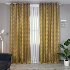 Set două Draperii (Blackout), din Jacquard + Stofă premium (Model texturat), Gata lucrate (Inele galerie), Culoare Galben + Mov, Dimensiuni draperie 160x260 cm (x2), Brand Originalio