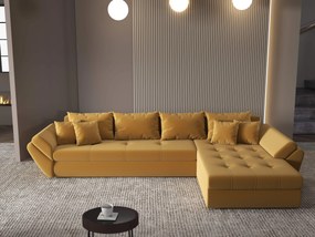 Colțar extensibil dumonde cu ladă de depozitare si sezut confortabil din spuma high-density, Loana XL Royal Mustar II 335x185 cm