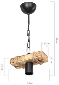 Plafonieră neagră/în culoare naturală 10x20 cm – Squid Lighting