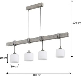 Brilagi - Lustră pe cablu WOOD GLASS 4xE27/60W/230V pin/gri/alb