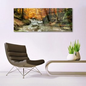 Tablou pe sticla Cascada Natural Pădurea Verde Brun Galben