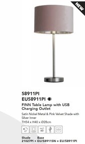 Veioza/Lampa de masa design modern Finn, nickel, roz