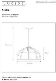 Lustră pe cablu DIKRA 1xE27/60W/230V Lucide 76464/01/30
